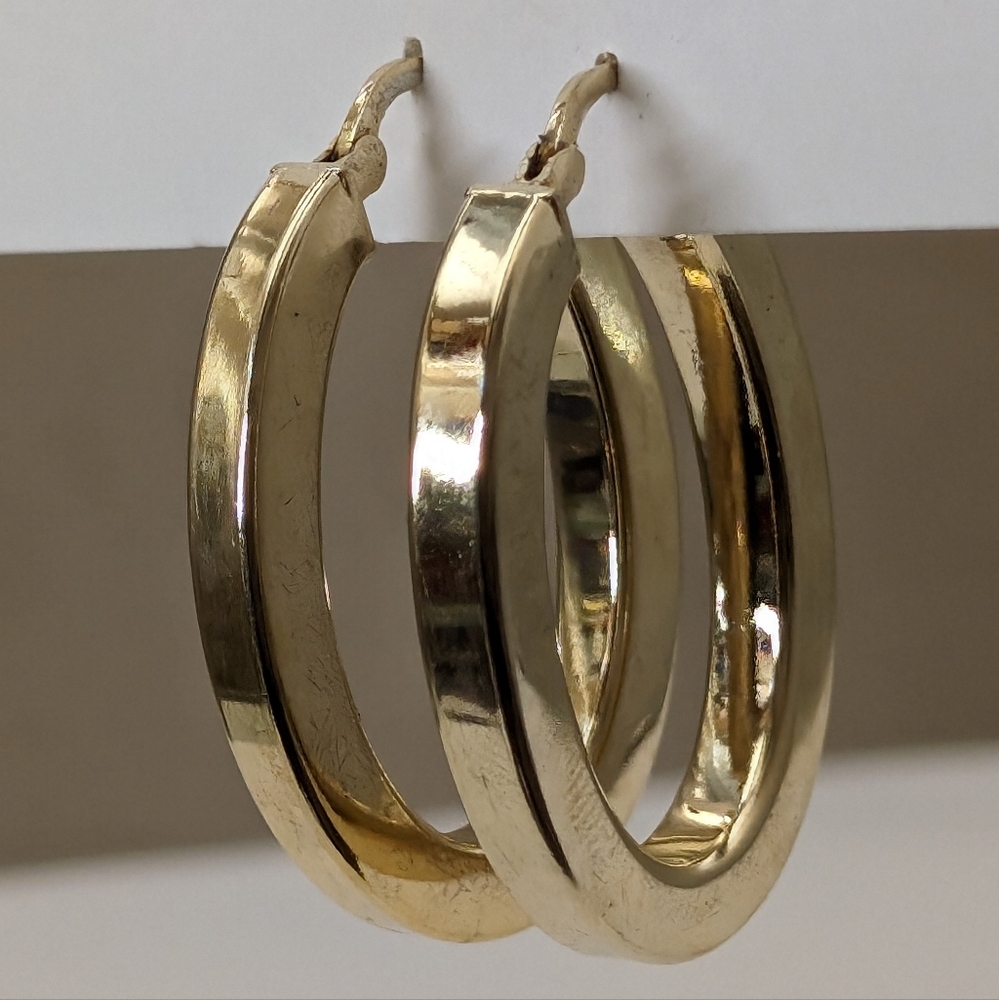 1.4" Italian Sterling Silver Gold Vermeil 4mm Square Hoop Earrings